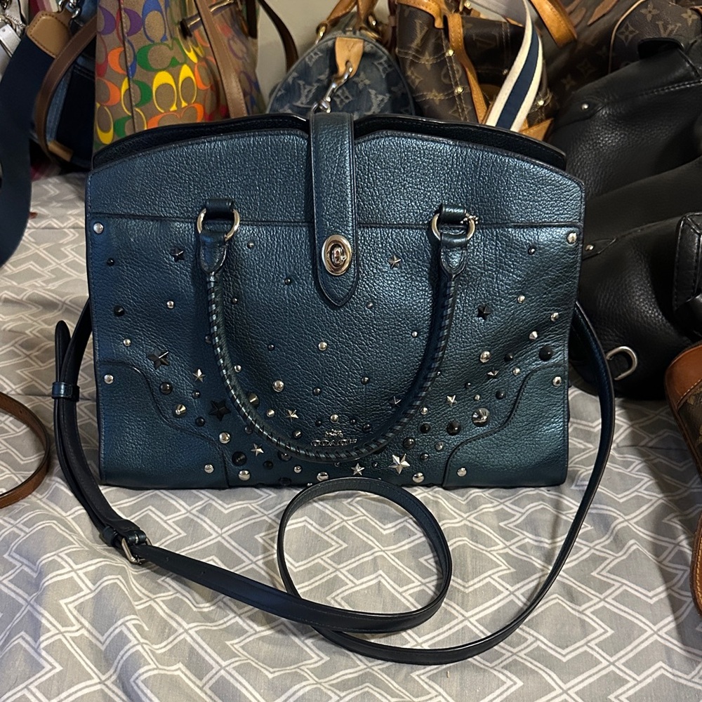 Studded Blue Leather Handbag coach special edition